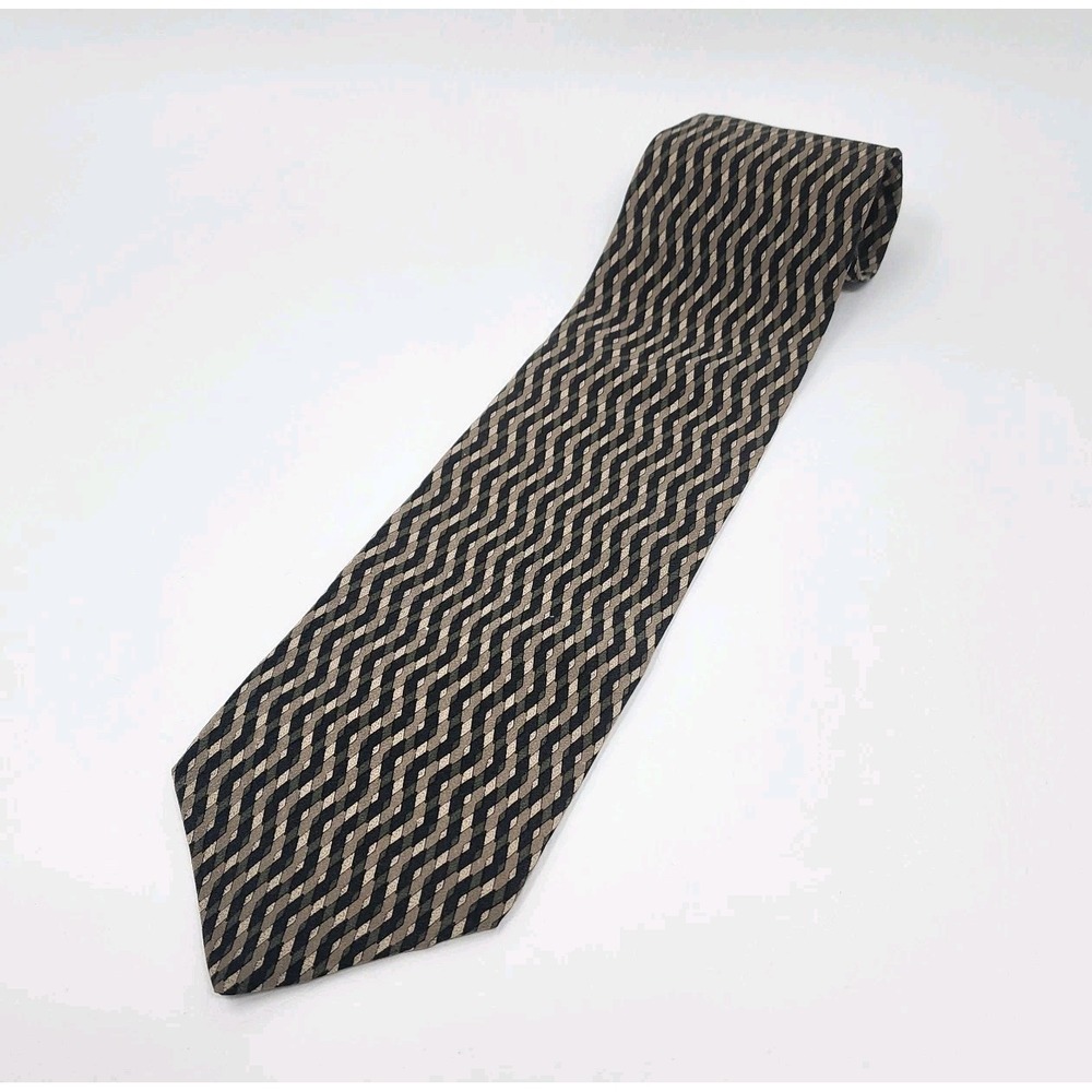 Kenneth Cole New York 100% Silk Men's Neck Tie 56.5" Geometric Tan/Black/Gray